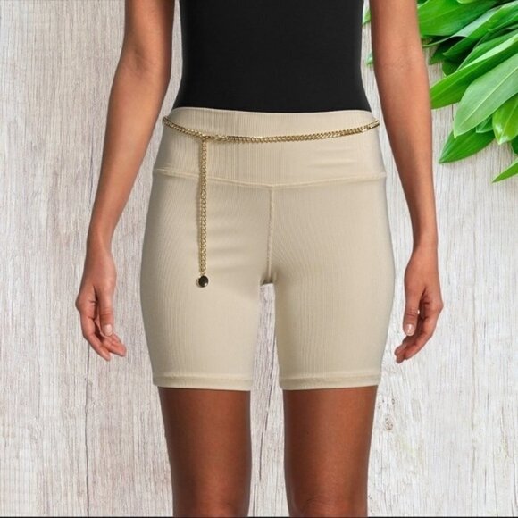 WEWOREWHAT Ribbed Chain-Belt Bike Shorts in Khaki XL - Picture 1 of 7
